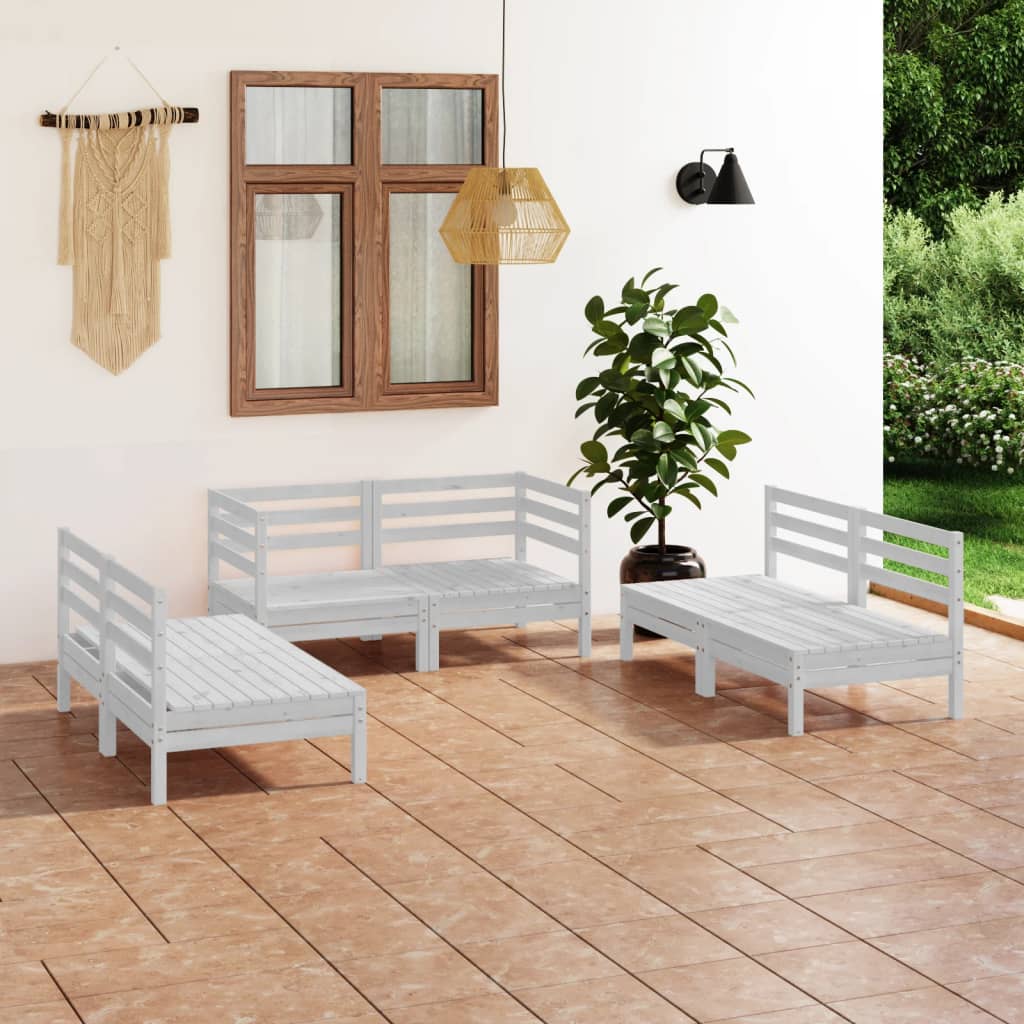 6-tlg. Garten-Lounge-Set Weiss Massivholz Kiefer